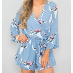 Pink Lily blue Free My Heart Romper floral S